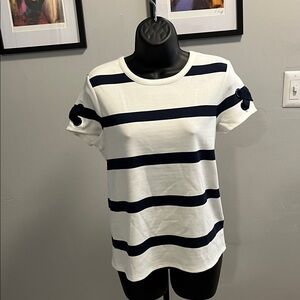 Navy and White Striped woman top.